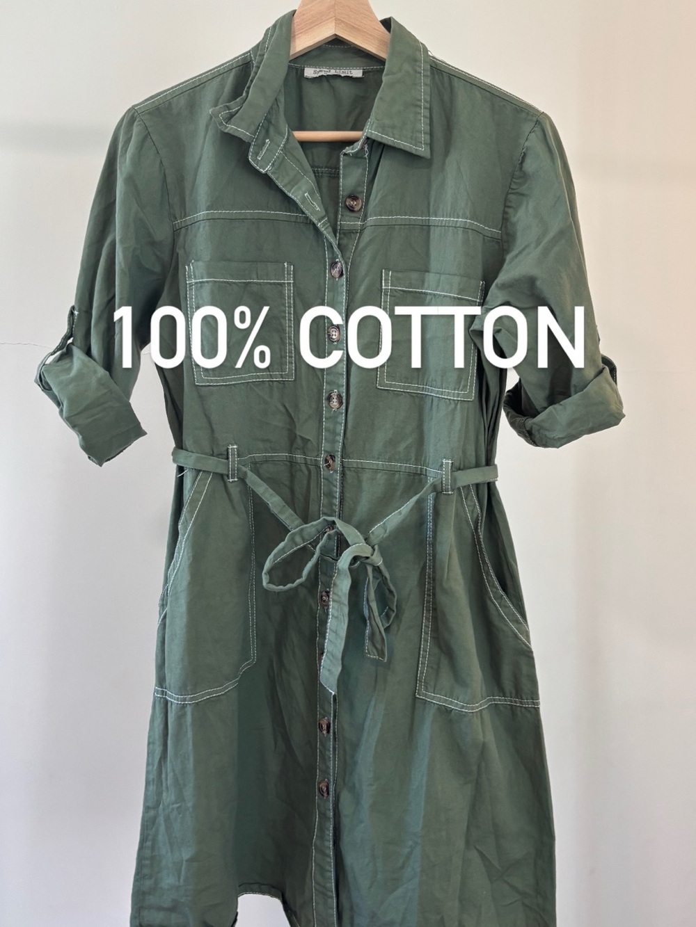 Utility Shirt Dress Jacket in Olive Green | size M | 100% Cotton